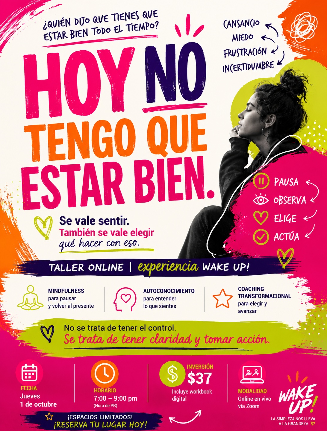 Arte promocional del taller online Hoy no tengo que estar bien